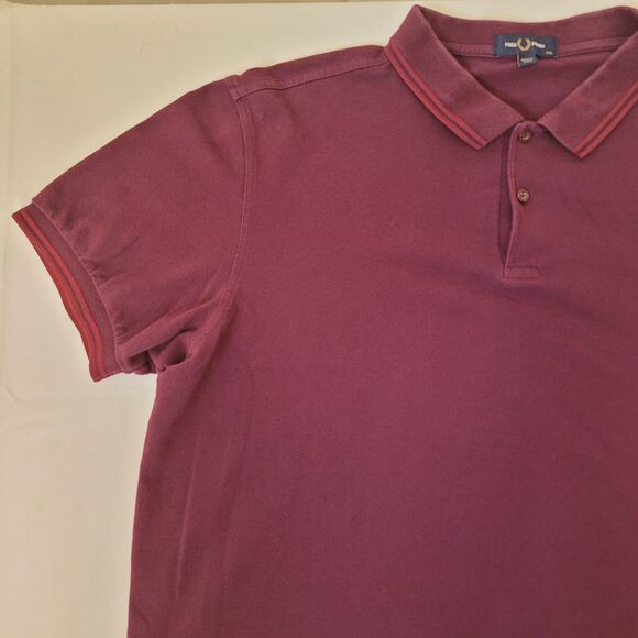 Fred Perry Polo Shirt Men’s XXL Burgundy Red Twin Tipped Cotton Classic - Picture 8 of 8